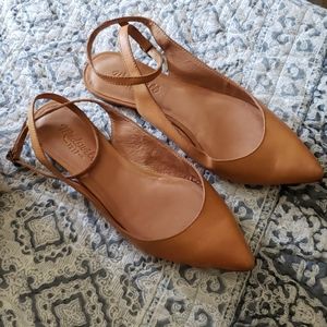 Madewell Tan Leather  Ankle Wrap Pointy Flats